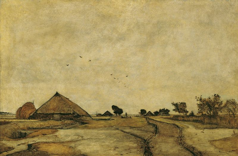 Holländische Landschaft by Rudolf Ribarz, oil painting depicting rolling hills and waterways