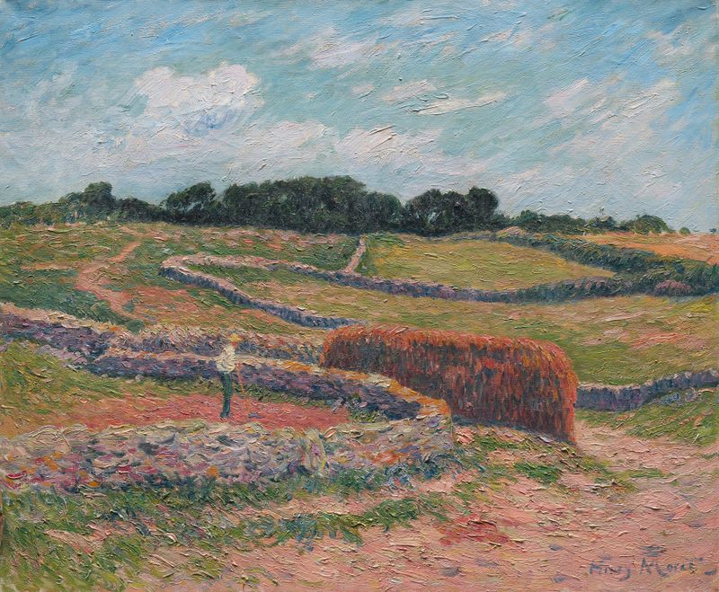 Oil on canvas by Henry Moret depicting fields and horizon.