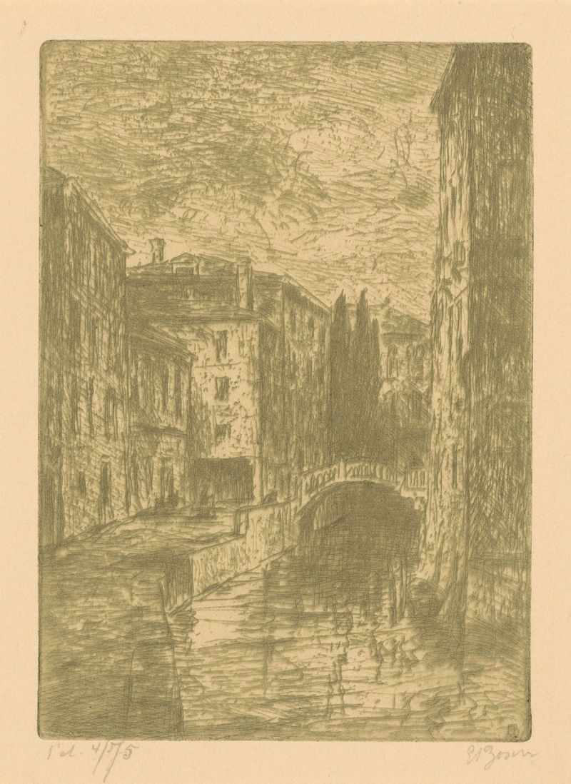 Paisaje brumoso de los canales venecianos, óleo sobre lienzo de Etienne Bosch
