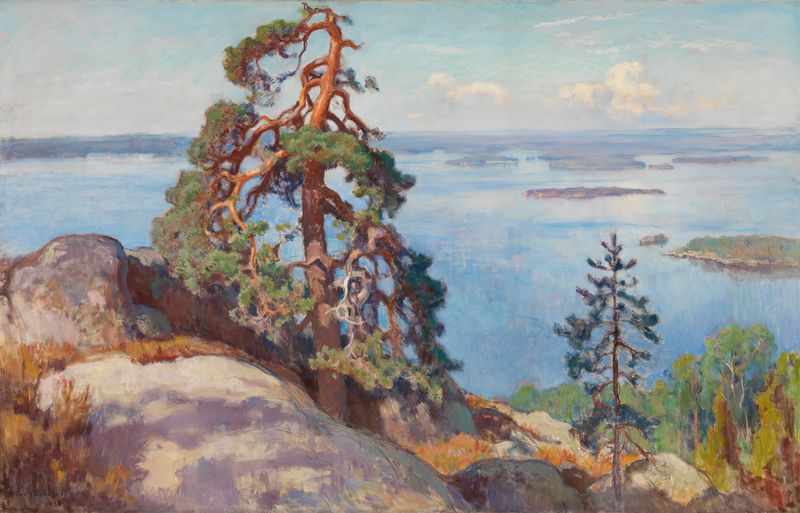 Landscape from Koli by Eero Järnefelt, oil on canvas showing rolling hills and golden light.