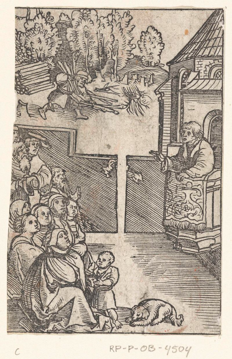 Cena de gênero de um trabalhador coletando madeira, papel de Lucas Cranach