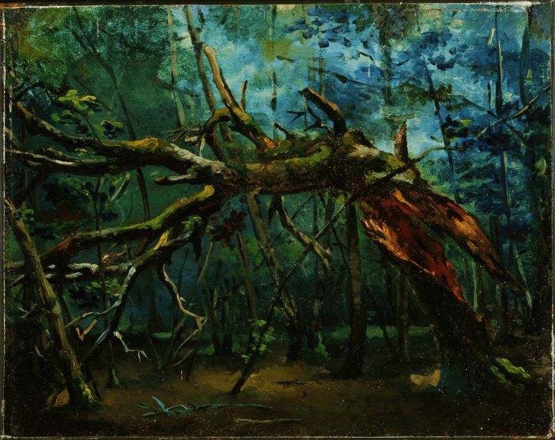 Uma árvore caída em uma paisagem, óleo sobre tela de Jean-Baptiste-Camille Corot