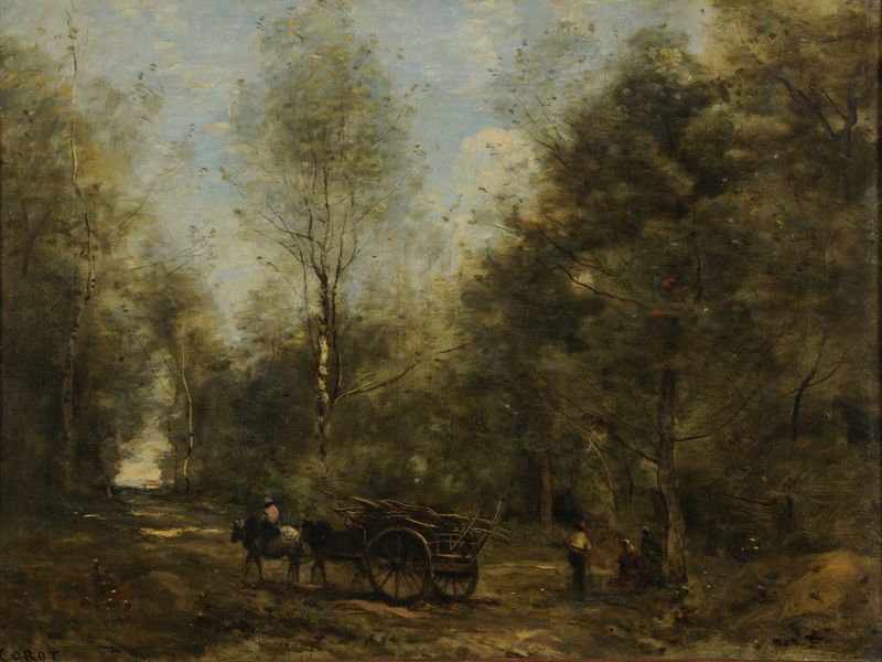 Caminho na floresta com luz filtrada, óleo sobre tela de Jean-Baptiste-Camille Corot