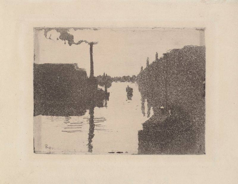 Rouen (L’Ile Lacroix) de Camille Pissarro, pintura a óleo de uma cena animada na margem do rio.