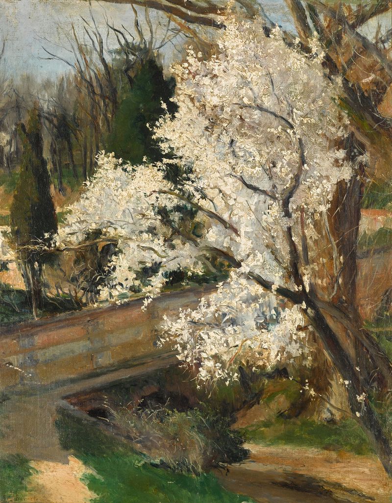 Spring Blossom by Aureliano de Beruete, oil painting featuring vibrant blossoms