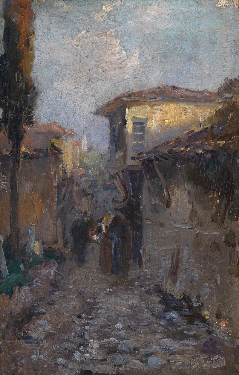 Südliche Dorfstraße by Leontine von Littrow, impressionism, landscape with village road and cottages