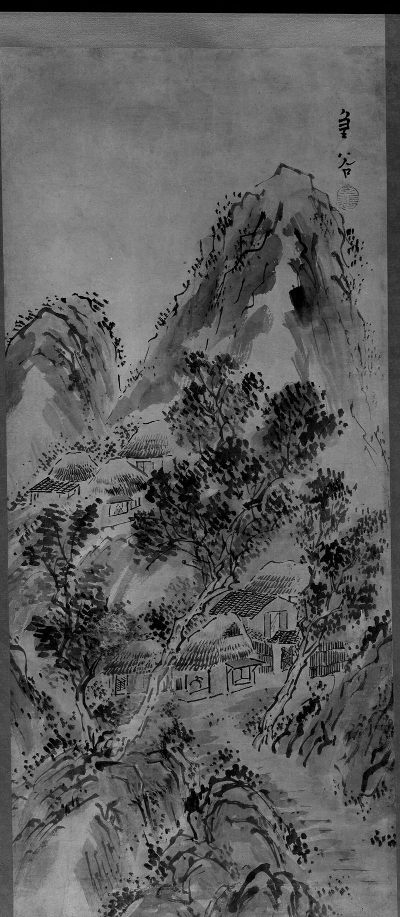 Landscape by Yokoi Kinkoku, paper artwork depicting hills and clouds