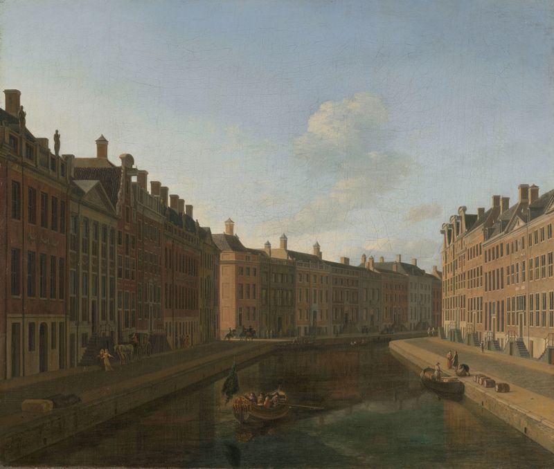 Landscape of Herengracht with golden light, oil on canvas by Gerrit Adriaensz. Berckheyde