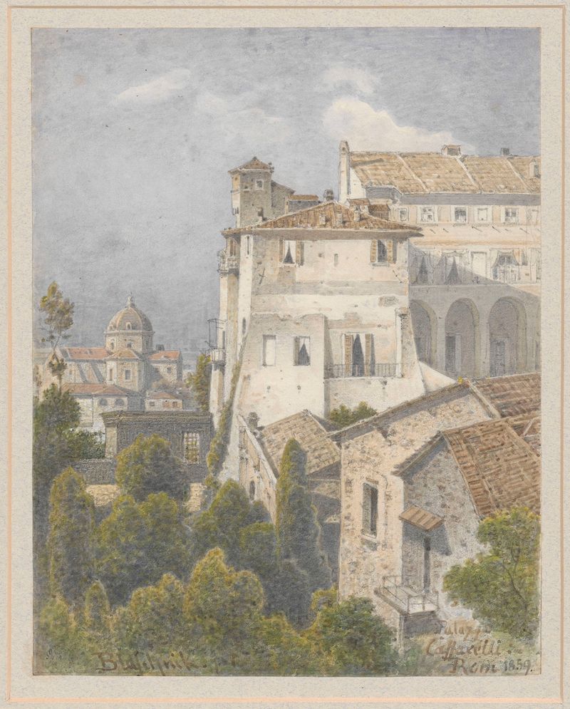 Vista do Palazzo Caffarelli em Roma, pintura a óleo de Arthur Blaschnik