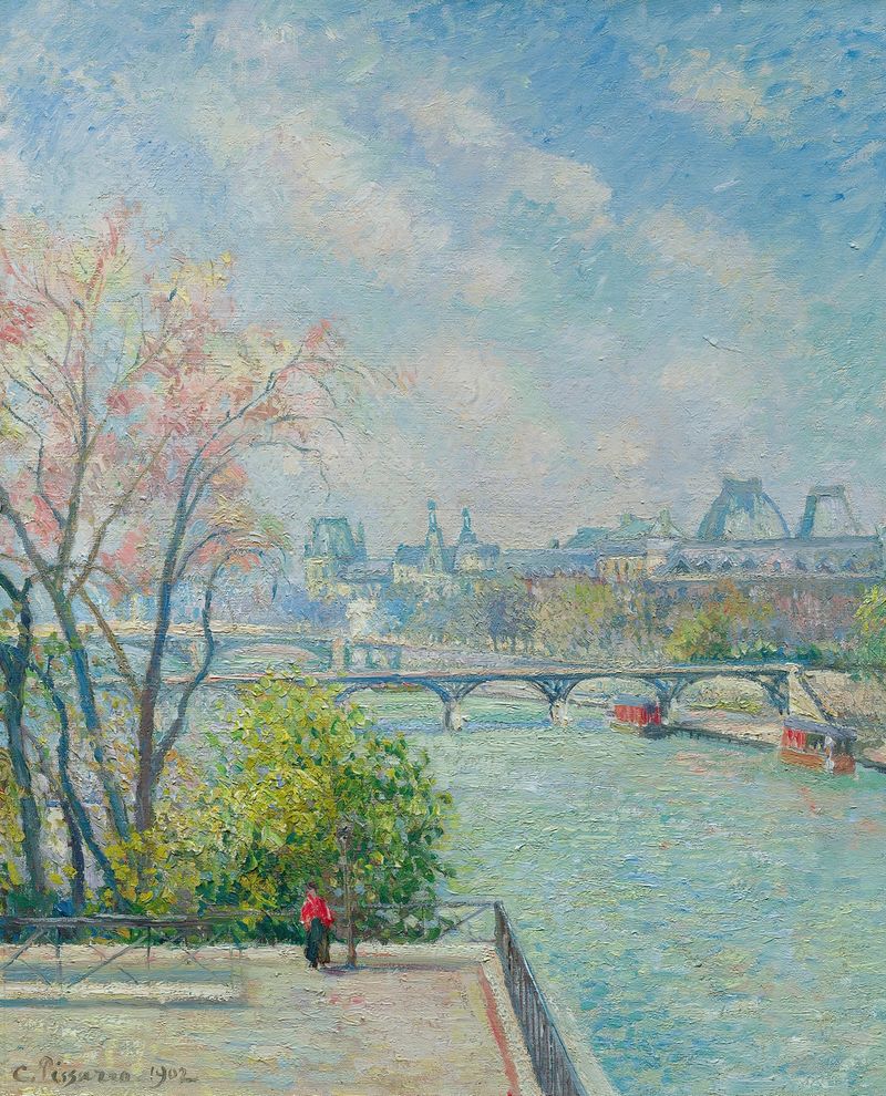Landscape depicting Le Louvre in spring, oil painting by Camille Pissarro