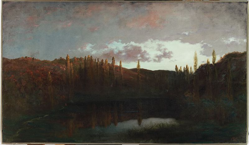 Sunset in Alsace by Gustave Doré, oil on canvas depicting a serene landscape at dusk.