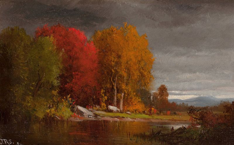 Hudson River Landscape in Autumn de Junius Ralston Sloan, óleo sobre lienzo