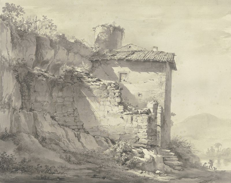 Engraving by Jean-Jacques de Boissieu depicting ruins in a landscape.