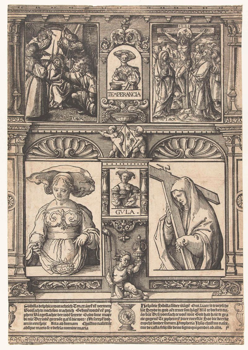 Cena religiosa com duas Sibilas em papel de Jacob Cornelisz van Oostsanen
