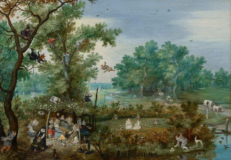Genre scene of a gathering in an arbor, oil painting by Adriaen Pietersz van de Venne