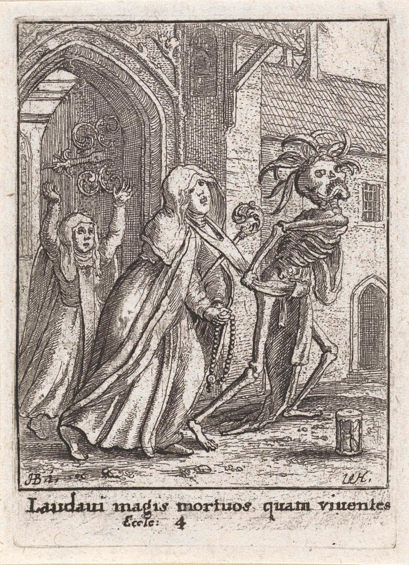 Grabado de Wenceslaus Hollar que representa a un abad con túnicas fluidas.