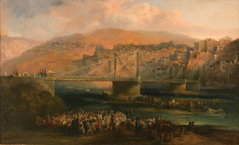View of City of Fraga and its Hanging Bridge, oil on canvas by Genaro Pérez Villaamil