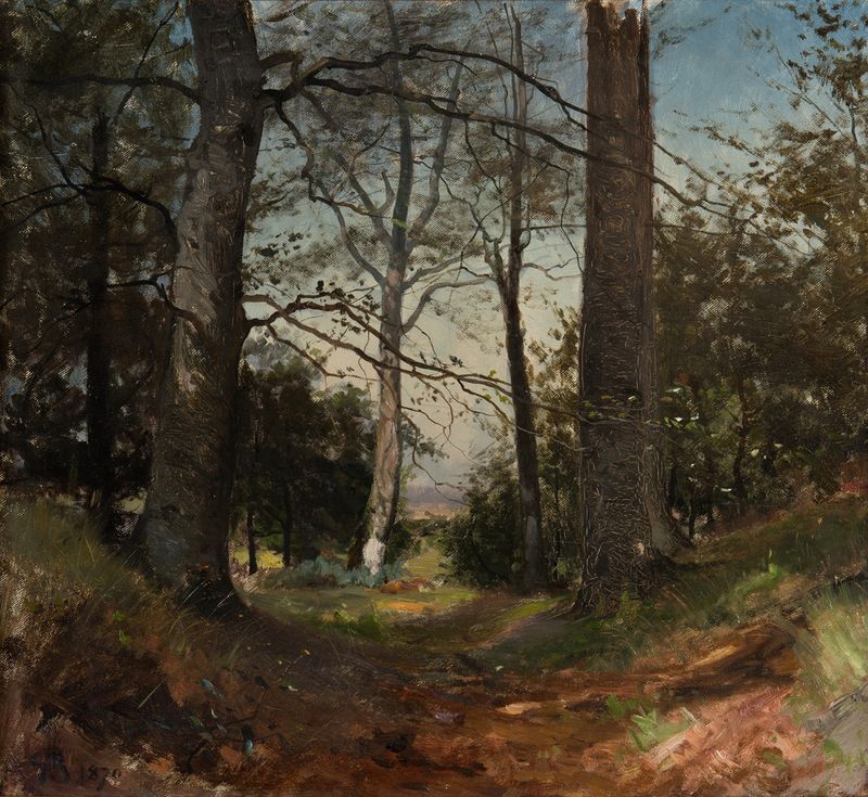 Forest scene with trees, oil painting by Gustaf Rydberg