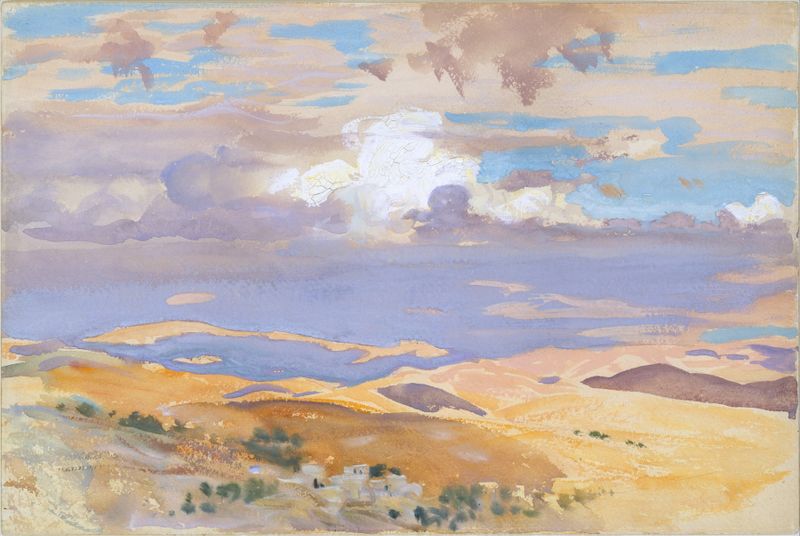 From Jerusalem de John Singer Sargent, pintura al óleo que muestra figuras vestidas con telas superpuestas.