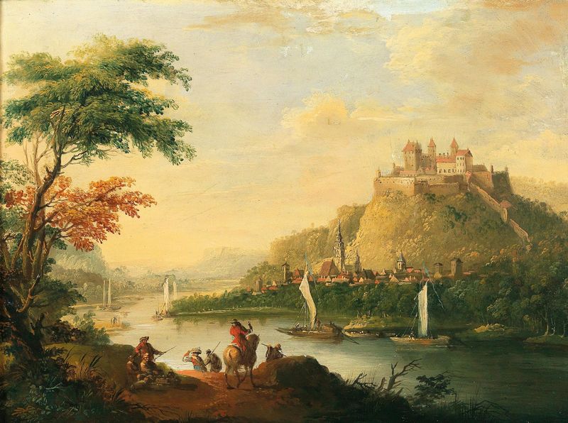 Landscape of Dresden at sunset, oil on canvas by Christian Wilhelm Ernst Dietrich