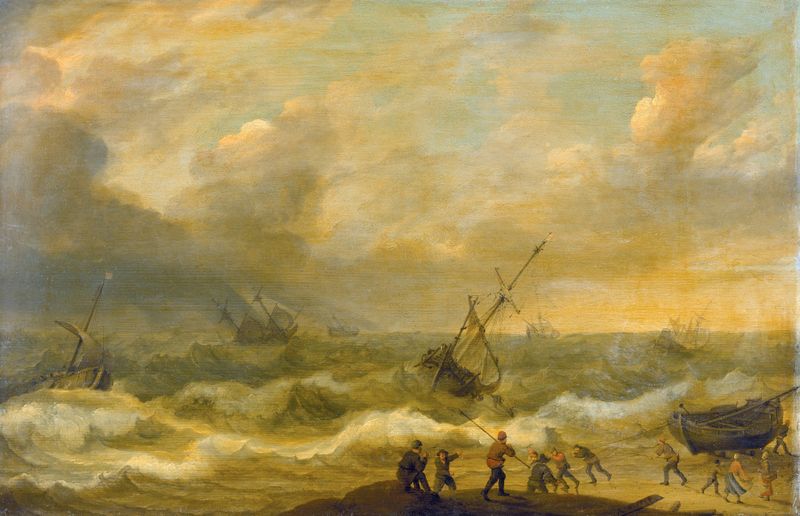 Stormy sea with ships, oil on canvas by Adam Willaerts