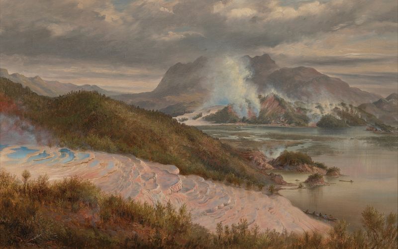 Romanticism landscape by Charles Blomfield depicting soft pink and gold terraces.