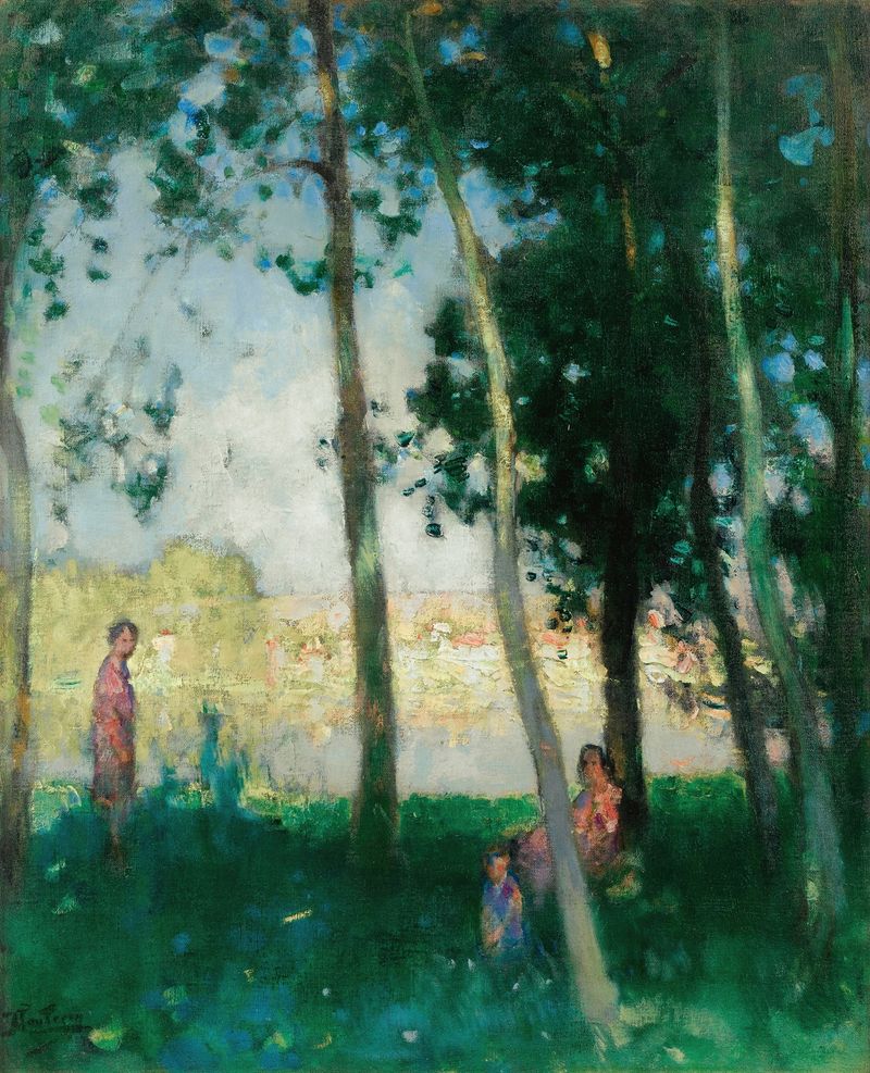 Femmes Au Bord De L’eau de Pierre-Eugène Montézin, óleo que muestra mujeres junto al agua