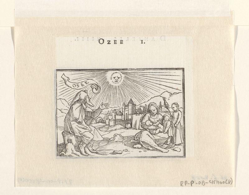 Hosea met zijn vrouw en drie kinderen, gravura de Hans Holbein (II)