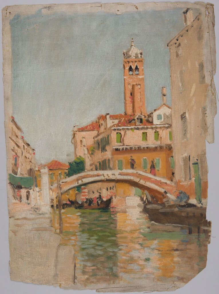 Canal con Puente y Gondola, óleo sobre lienzo de Denman Waldo Ross