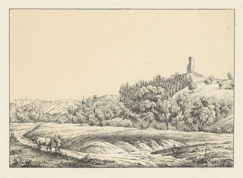 Rheineck de Johann Friedrich Wagner, paisagem com rio e céu suave, pintura a óleo