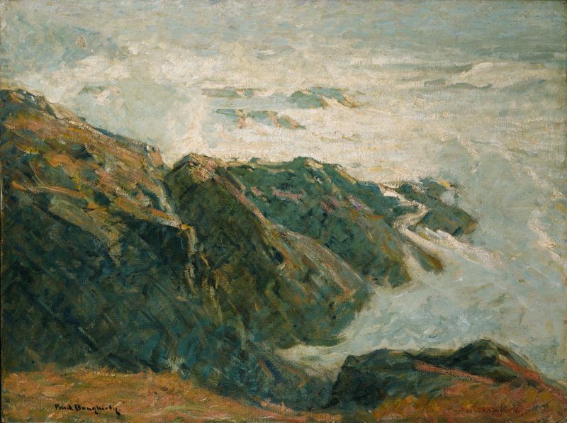 Marine scene with turbulent waves and stormy clouds, oil painting by Paul Dougherty