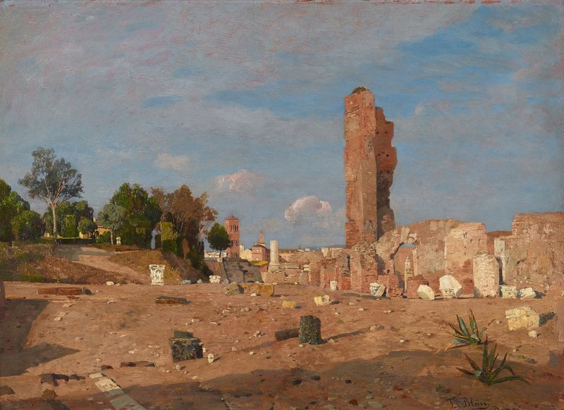 Paisagem representando o Palatino em luz dourada, pintura a óleo de Tina Blau