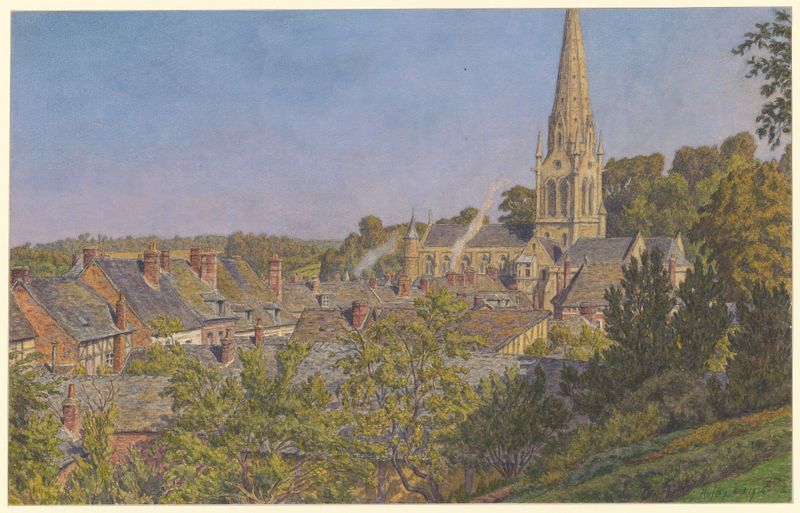 Auffay de Henri Rivière, litografia que retrata uma paisagem tranquila com colinas e céu.