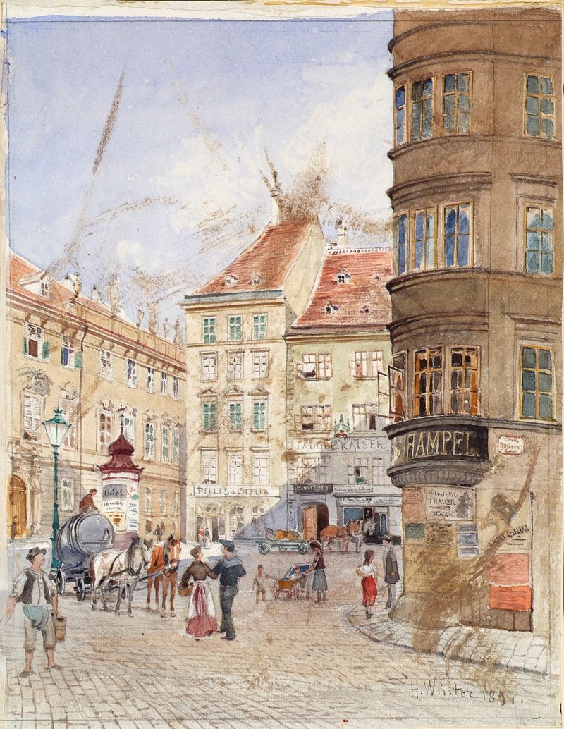 Der Judenplatz in Wien de H. Winter, representando una plaza con adoquines y arquitectura, medio desconocido.