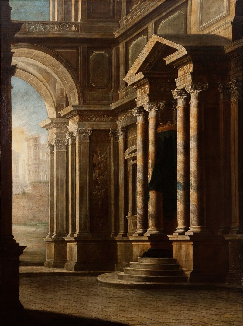 Interior scene with light and shadow by Leonardo Coccorante, Rococo style