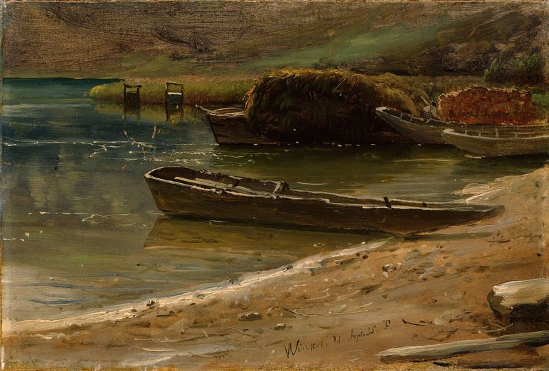 Cena interna com figuras em um banco, óleo sobre tela de Thomas Fearnley