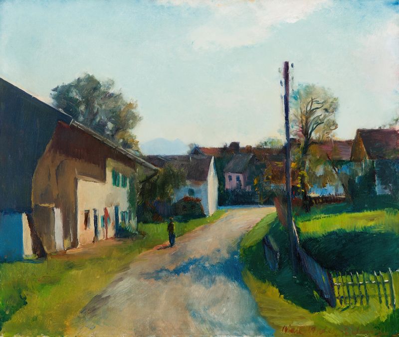 Ortsstraße in Gstadt am Chiemsee by Hiasl Maier-Erding, impressionist landscape