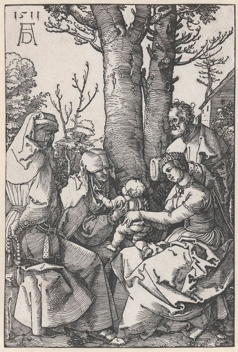 Cena religiosa com a Sagrada Família, gravura de Albrecht Dürer