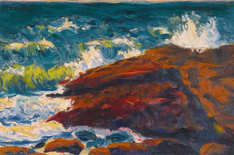 Seascape by Roderic O'Conor, oil painting depicting turbulent sea with expressive waves.