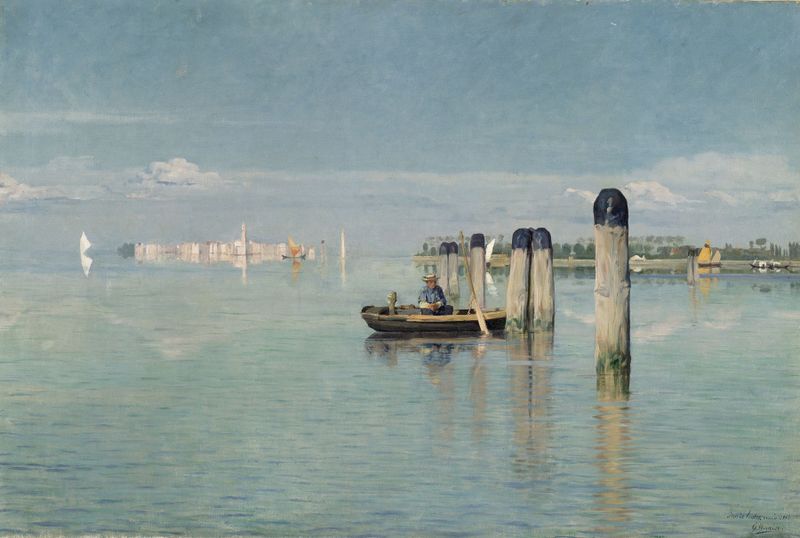 Vista da lagoa em Veneza, óleo sobre tela de Gustave Vanaise