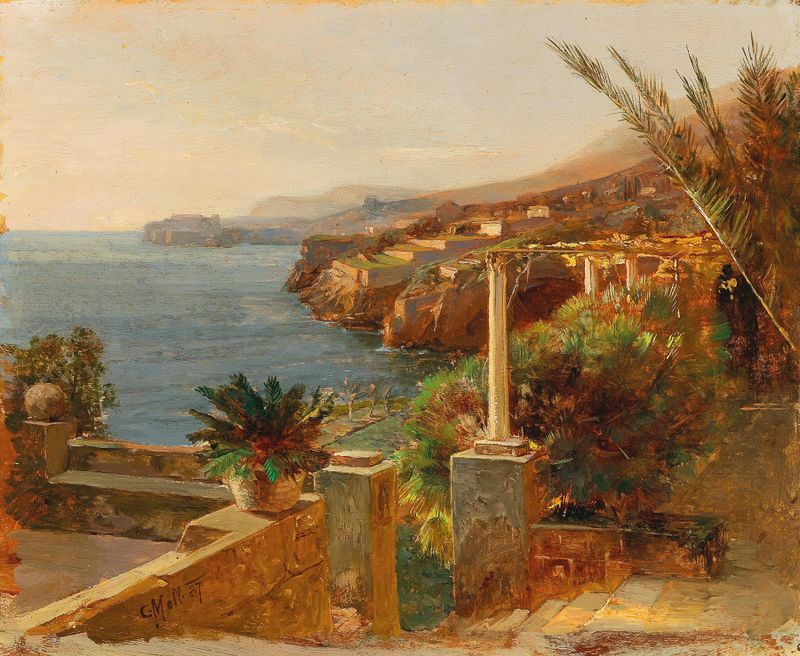 Ragusa (Dubrovnik) de Carl Moll, Impresionismo, paisaje con edificios y agua