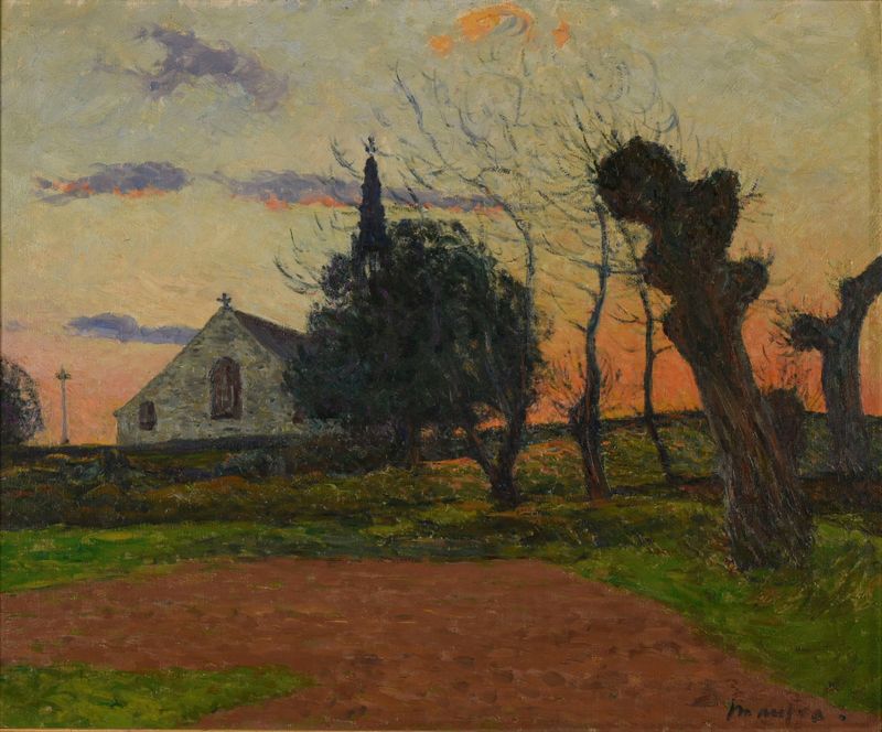Soleil couchant de Maxime Maufra, pintura al óleo que representa un paisaje al atardecer