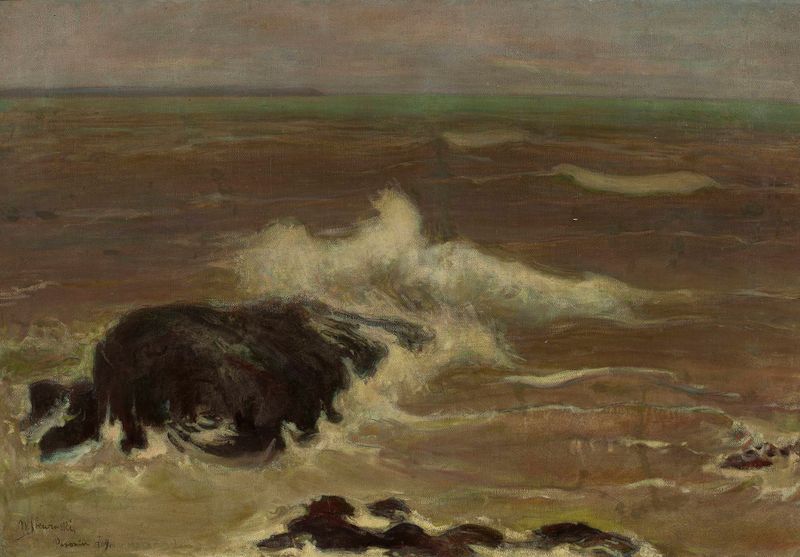 Marine scene with vibrant colors, oil painting by Władysław Ślewiński