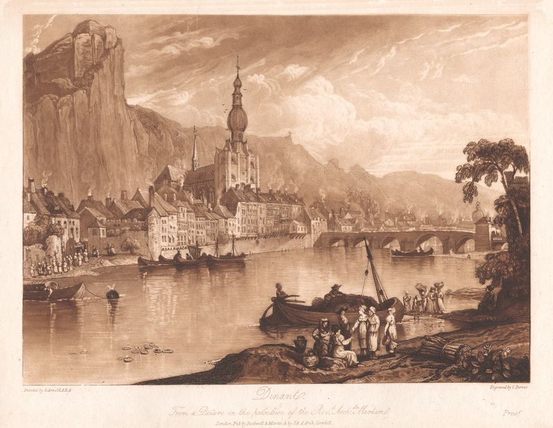 Pintura a óleo de George Arnald mostrando colinas e um rio