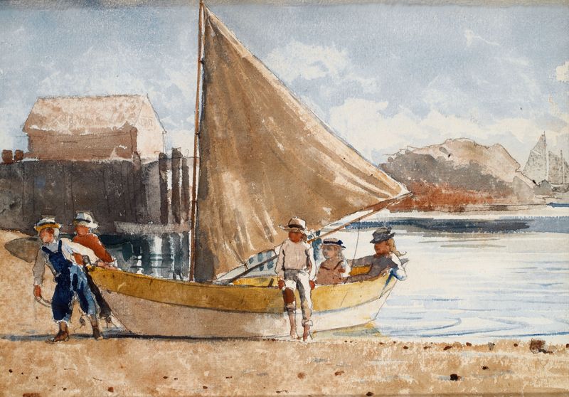 Marine scene with figures in water, oil painting by Winslow Homer