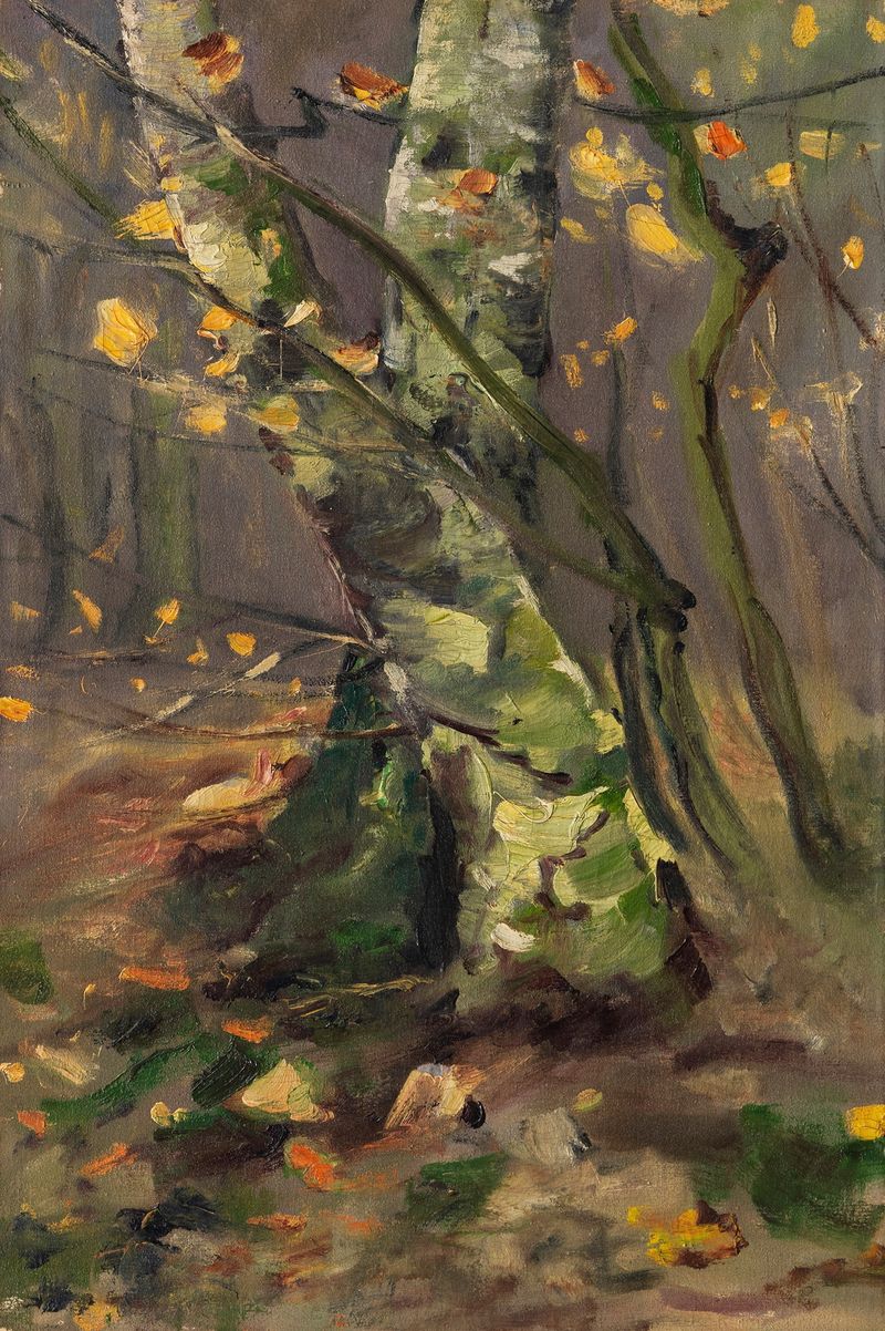 Birch trees in autumn storm, oil on canvas by Karl Hagemeister