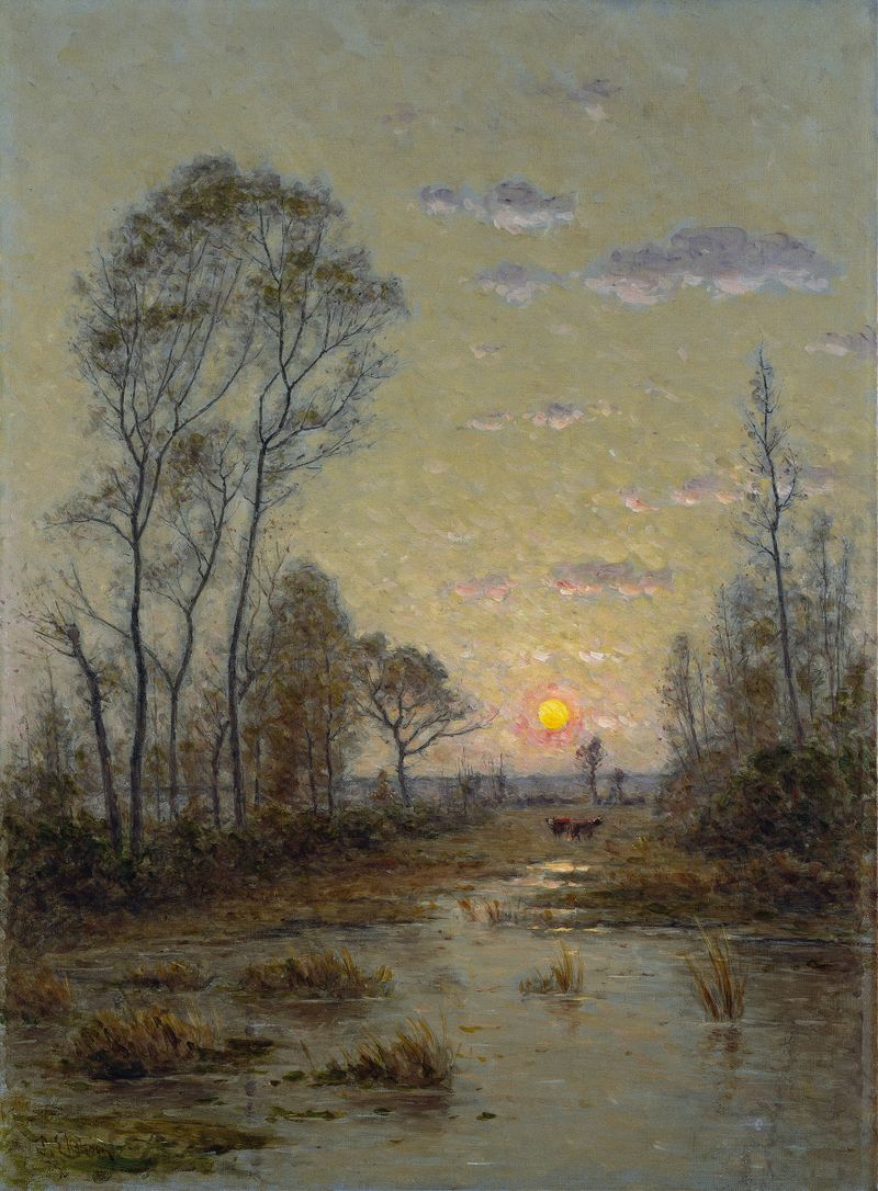 Two cows in an evening landscape, oil on canvas by Per Ekström