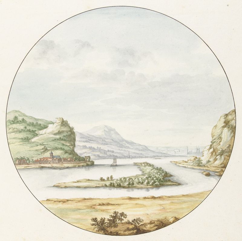 Landscape of the Rhine River by Jan van Call the elder, oil on canvas