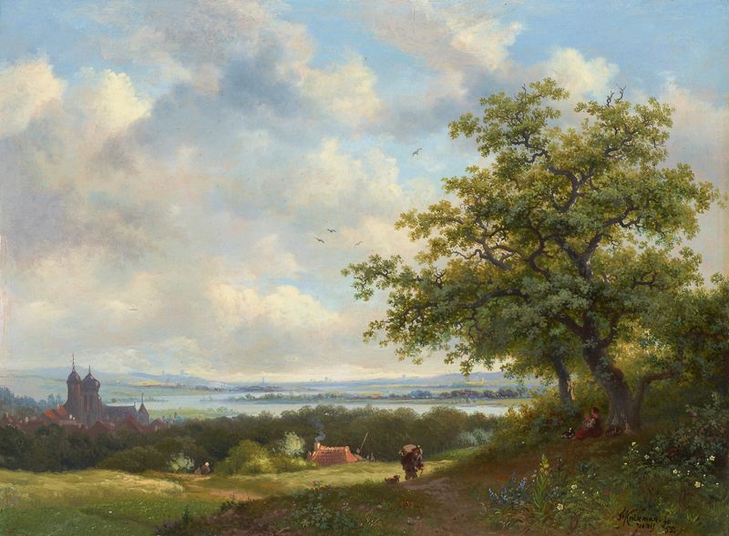Figurative oil painting by Frederik Marinus Kruseman featuring a young woman in golden light
