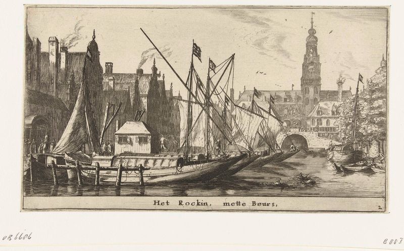 Het Rokin met de Beurs, grabado de Reinier Nooms que representa la Bolsa de Ámsterdam